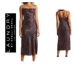 🆕 LAUNDRY BY SHELLI SEGAL COLORFUL SEQUIN SLIP DRESS 10🆕